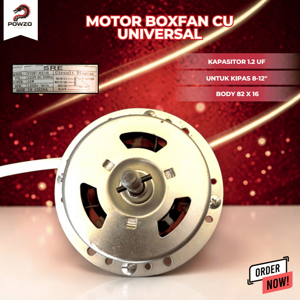 POWZO Motor Mesin Kipas Angin Boxfan 8-12 Inch / Dinamo Kipas Duduk Kotak – Full Tembaga/CU