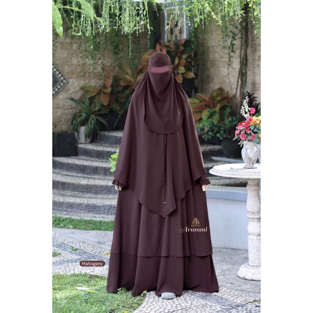 Gamis Syari Arumi Duta Busana Mahogany | Gamis Muslimah Premium Jumbo Elegan Busui Friendly