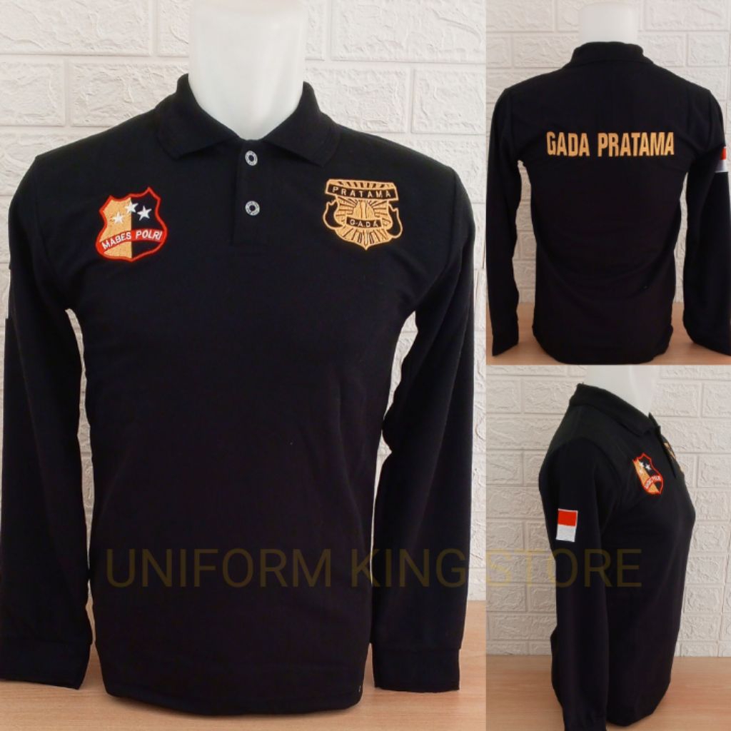 KAOD GADA PRATAMA MABES HITAM FULL BORDIR LENGAN PANJANG - KAOS KERAH GADA PRATAMA MABES HITAM PANJA