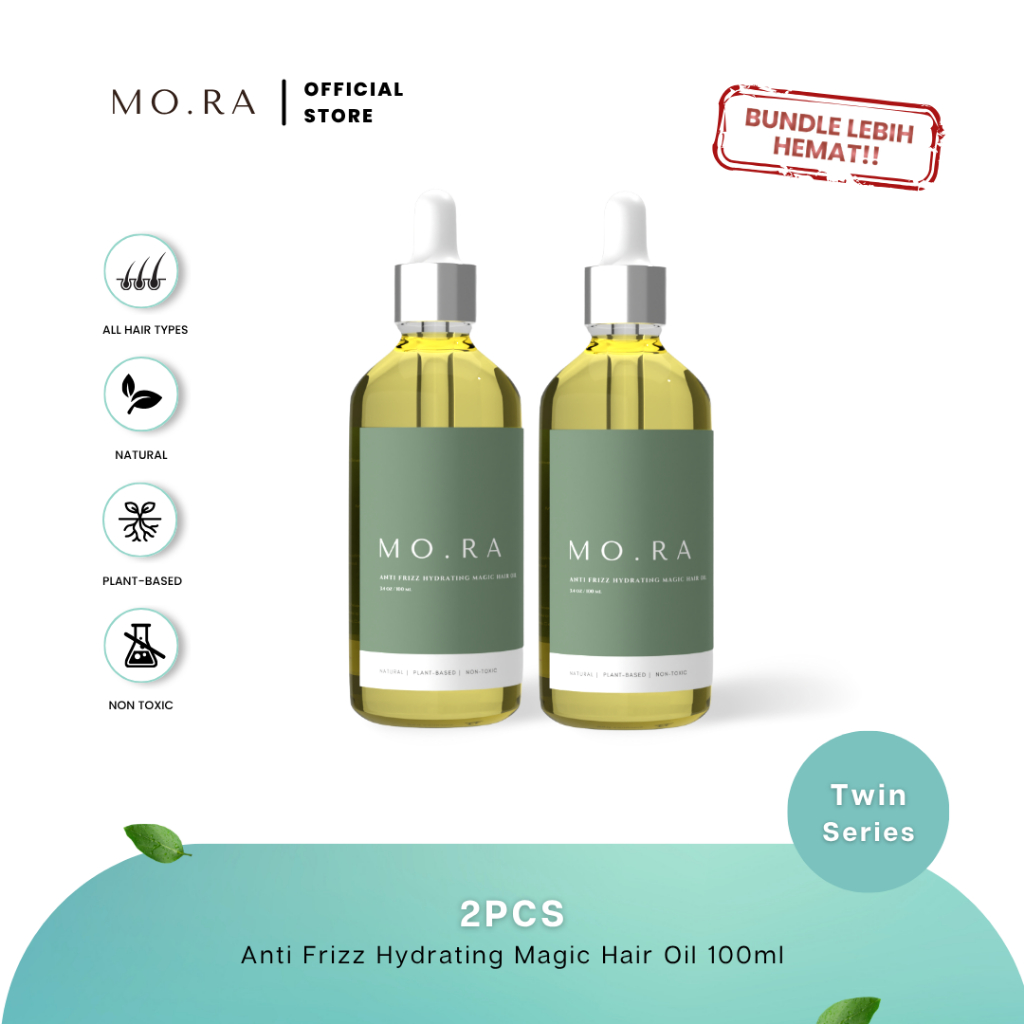(MO.RA / MORA) (BUNDLE) 2 TWIN SERIES FULL SIZE  ANTI FRIZZ HYDRATING MAGIC HAIR OIL 100ML / VEGAN H
