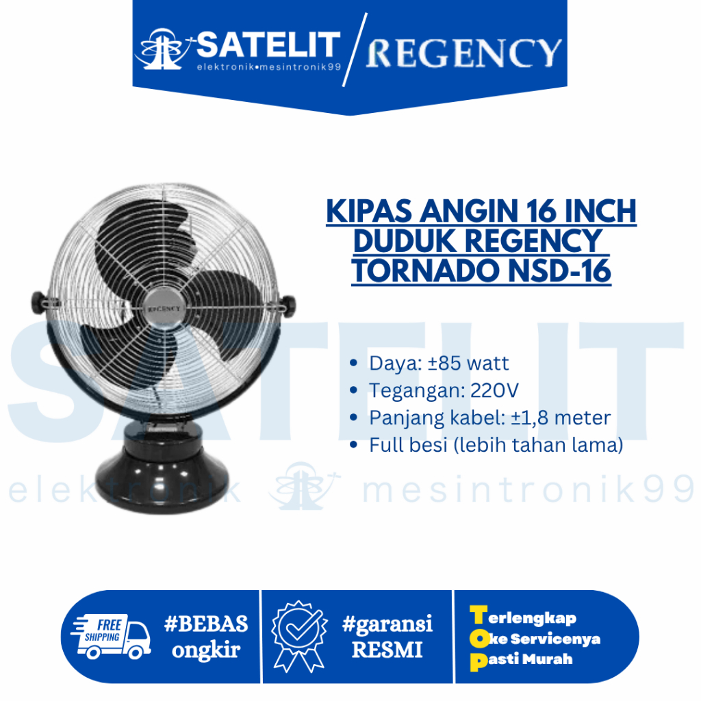 Regency NSD-16 Kipas Angin Lantai Tornado 16 Inch Swing Besi Motor Tembaga