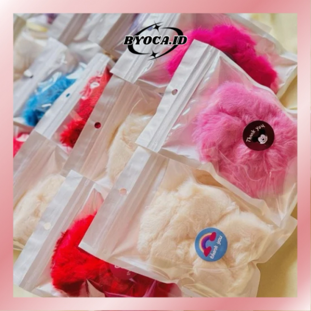 Grosir 50 Pcs Scrunchie Bulu Jumbo Premium - Ikat Rambut Bulu Halus Kemasan Plastik Ziplock - paket 