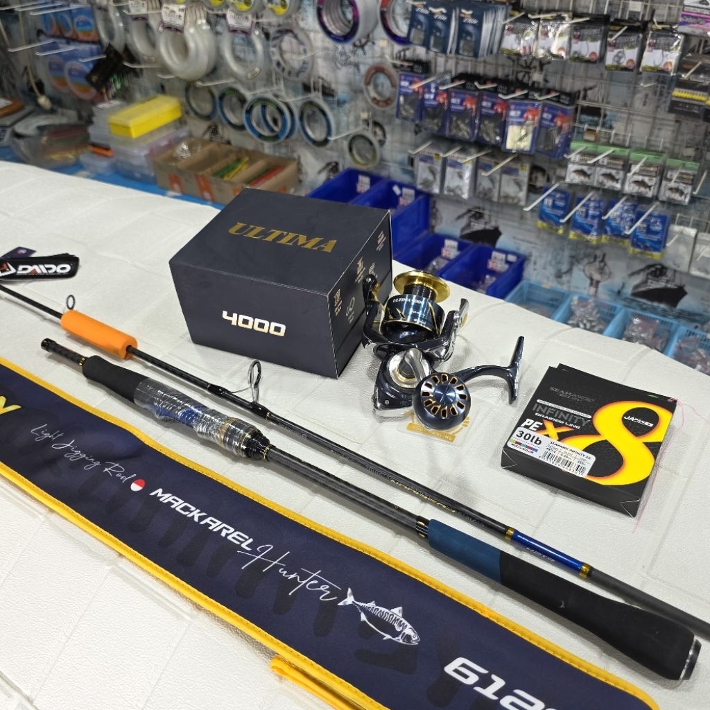 1 Set Joran Laut || Joran Daido Poseidon Mackarel Hunter PE 2 4 Vs Reel Iroly Ultima 4000 dan PE Sea