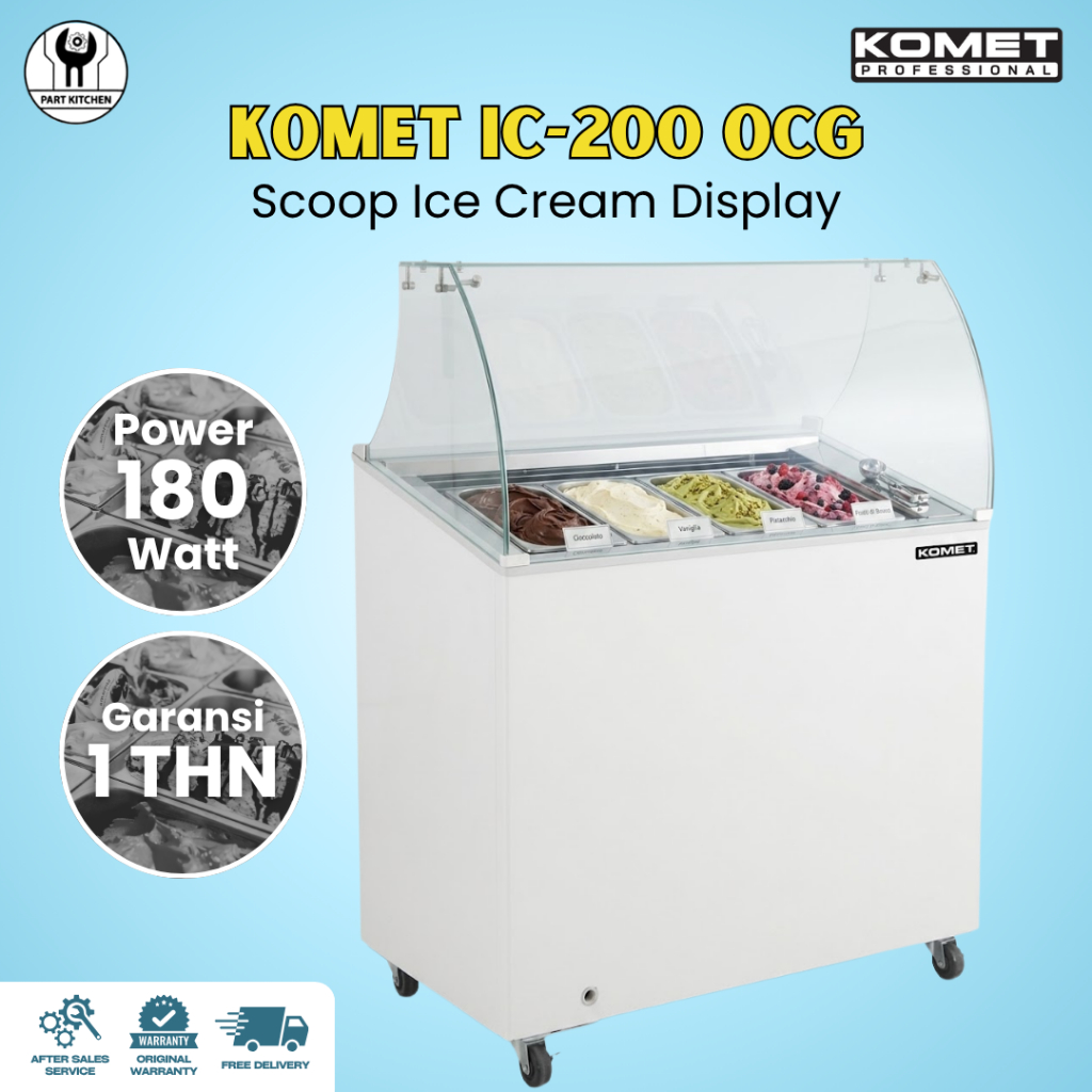 Komet Showcase Ice Cream IC-200 OCG Kapasitas 4 Pan Display Freezer Gelato Es Krim