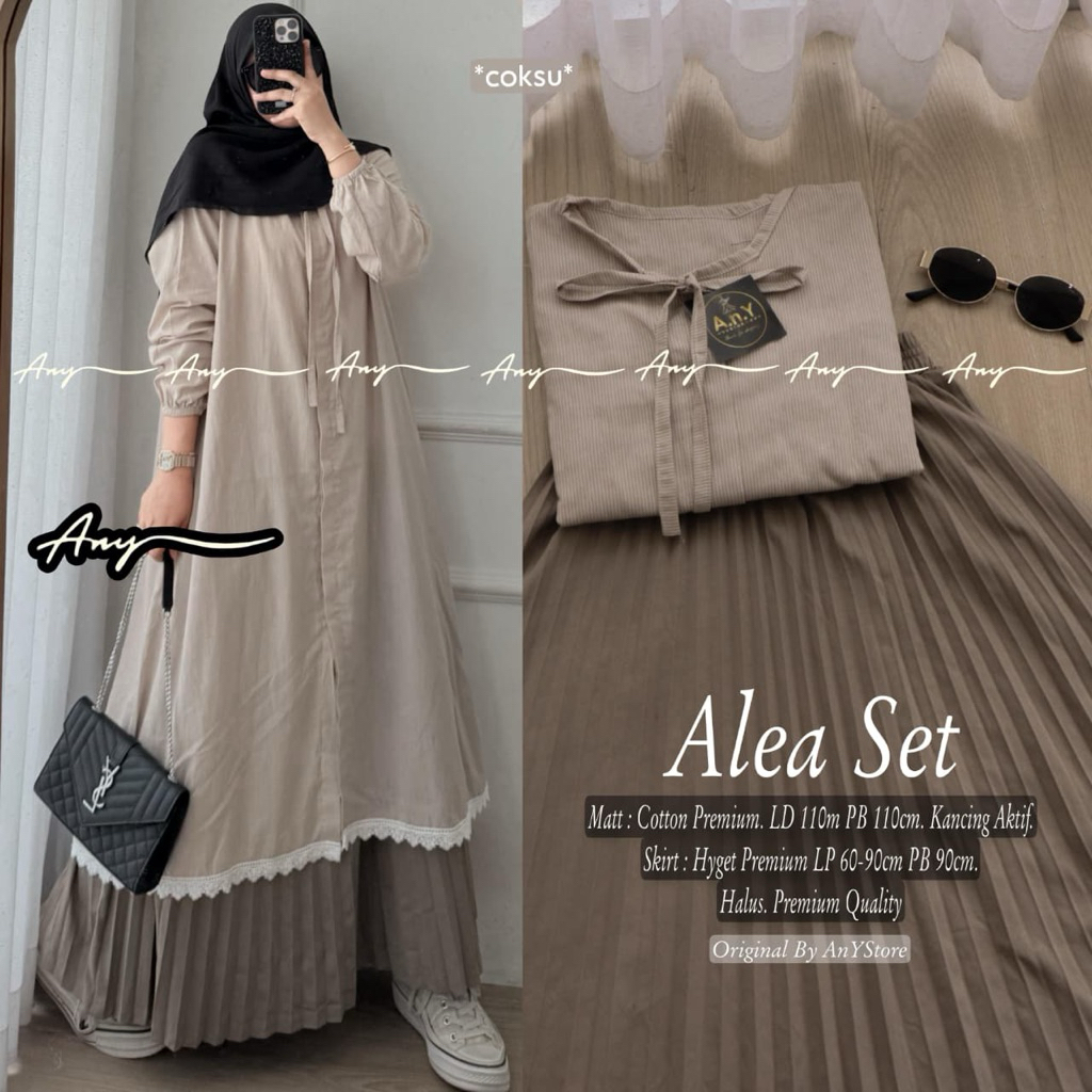 SETELAN ROK TUNIK POLOS KEKINIAN ALEA SET KATUN PREMIUM by ANY STORE