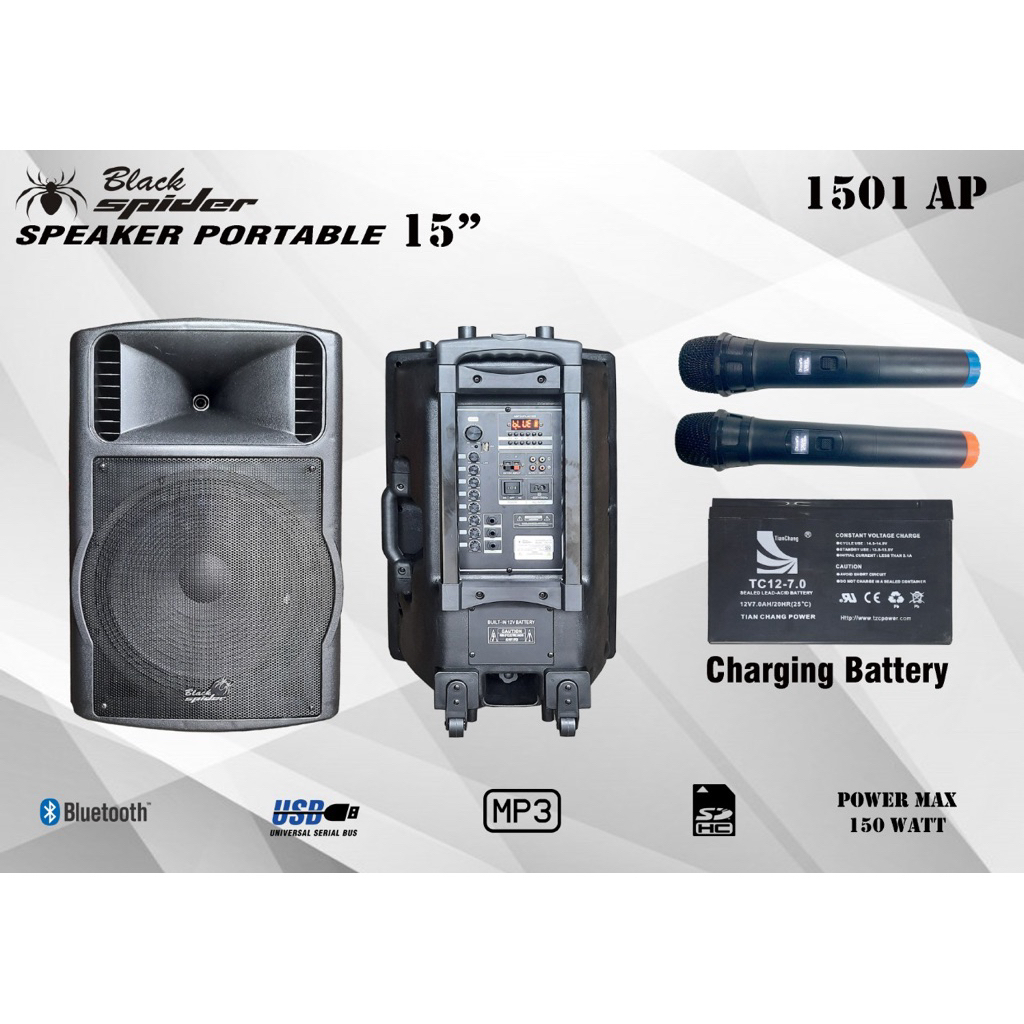 Speaker Aktif Blackspider 15 inch Portable Bluetooth 1501ap 1501 ap