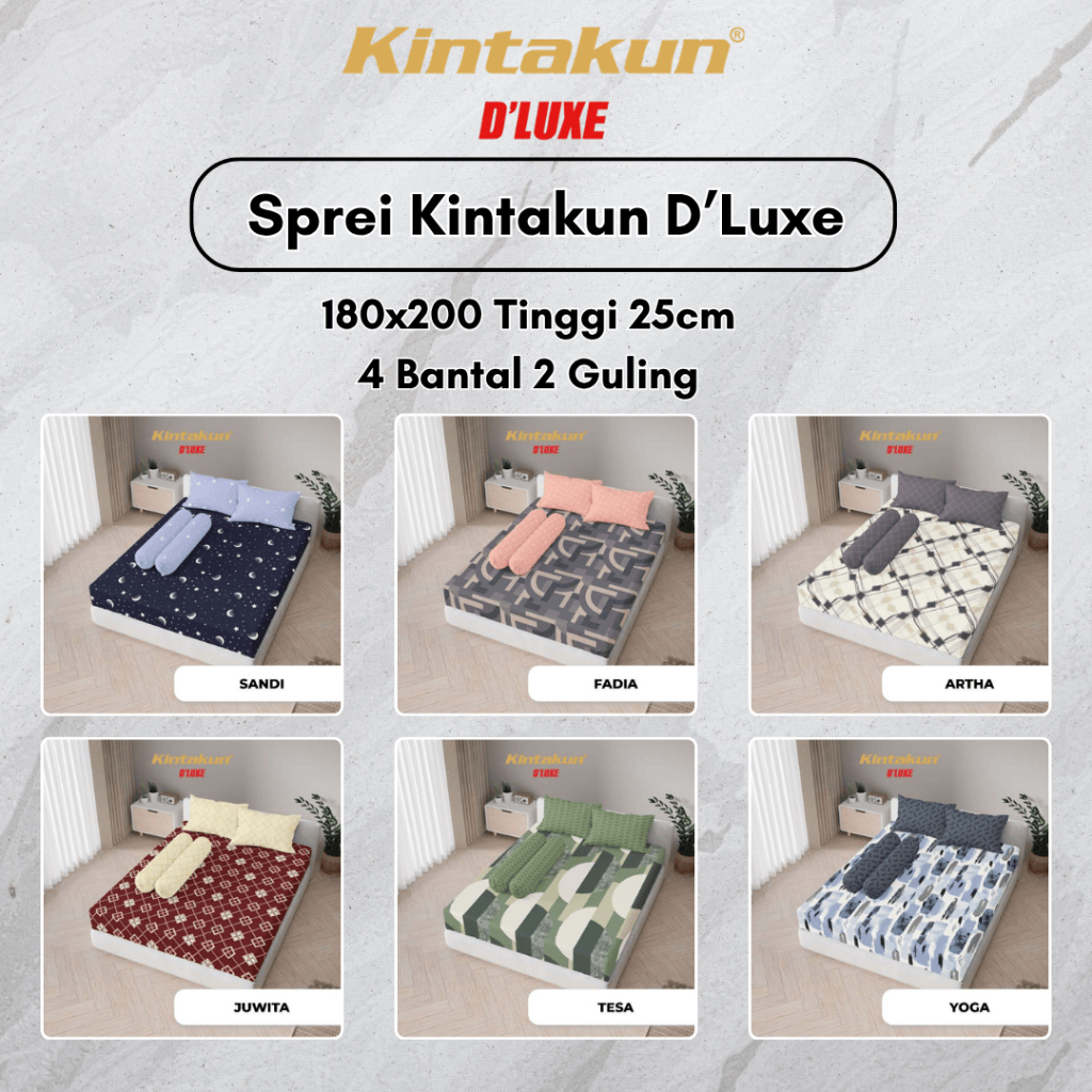 Sprei Kintakun D'Luxe 180x200 Tinggi 25cm - Sprei King Size 4 Bantal 2 Guling