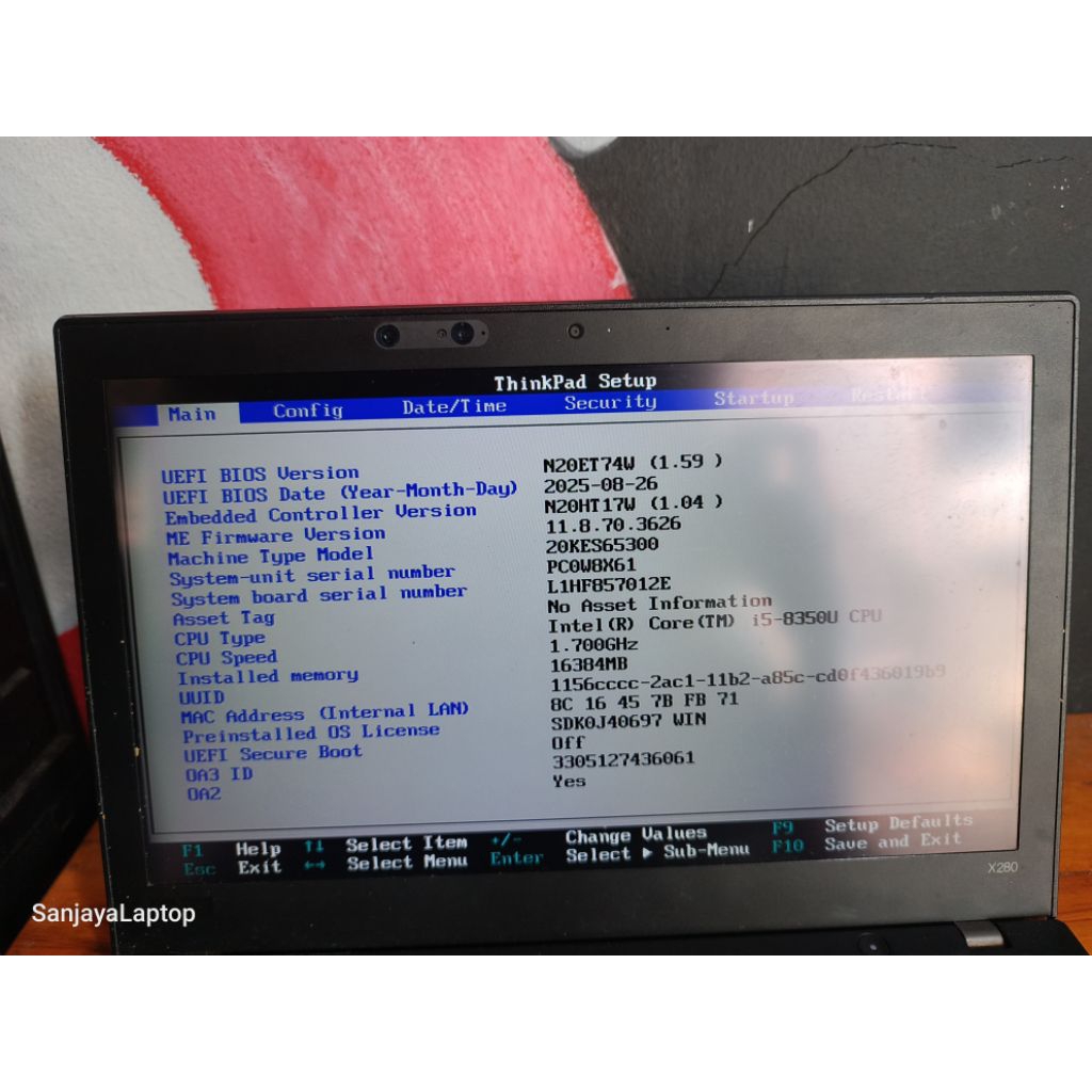 Lenovo Thinkpad X280 Motherboard/Mobo  8th i5-8 Ram 16Gb