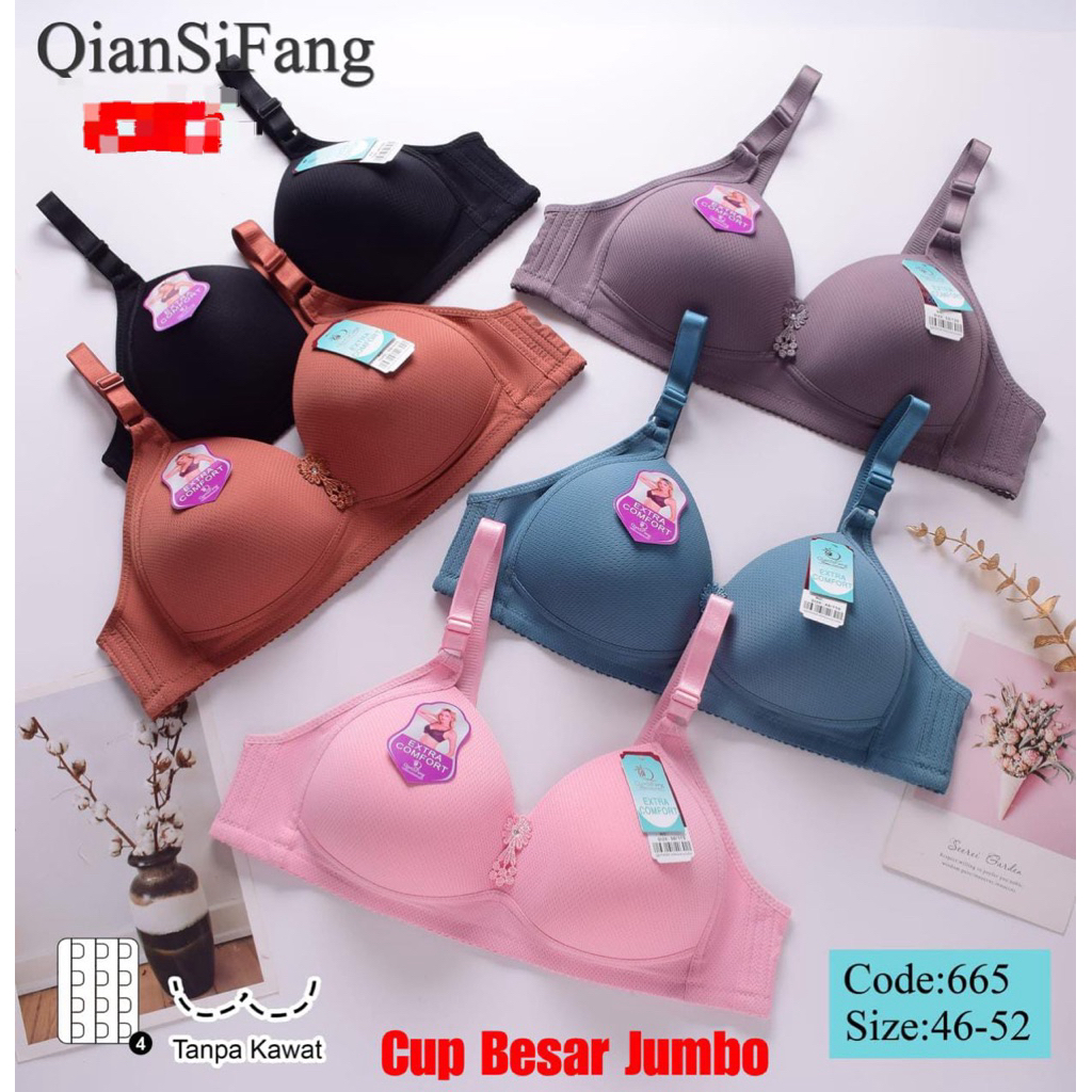Bra BH Khusus Jumbo Polos Cup D Kaitan 4 Tanpa Kawat, Ukuran 46, 48, 50, 52