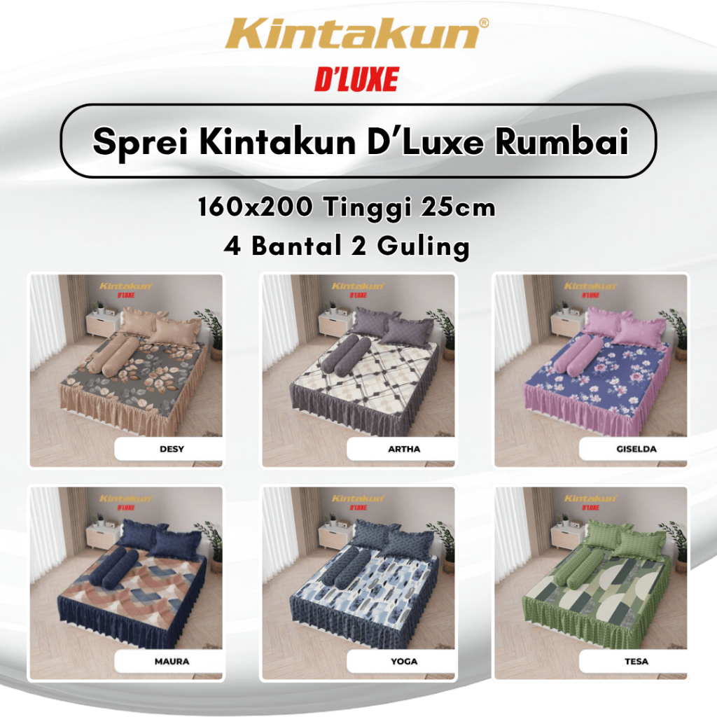 Sprei Kintakun D'luxe Rumbai 160x200 Tinggi 25cm - Sprei Rumbai Queen Size 4 Bantal 2 Guling