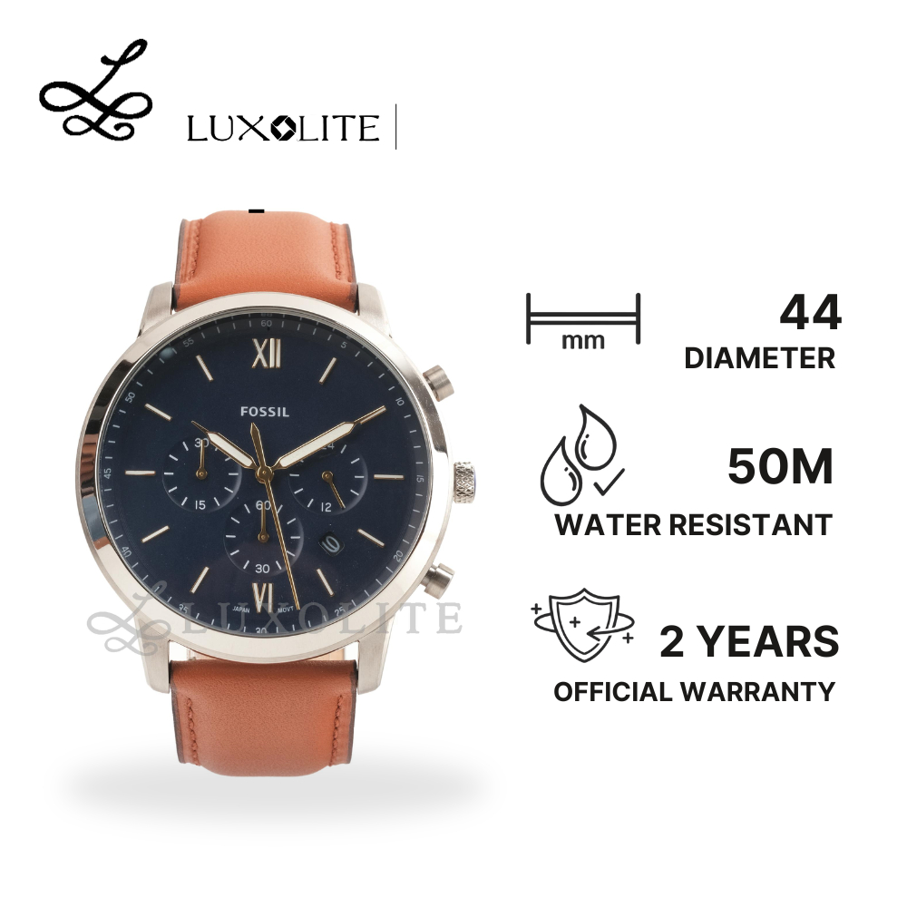 [Luxolite] FOSSIL Jam Tangan Pria Analog FS5453 Neutra Chronograph Light Brown Leather Strap