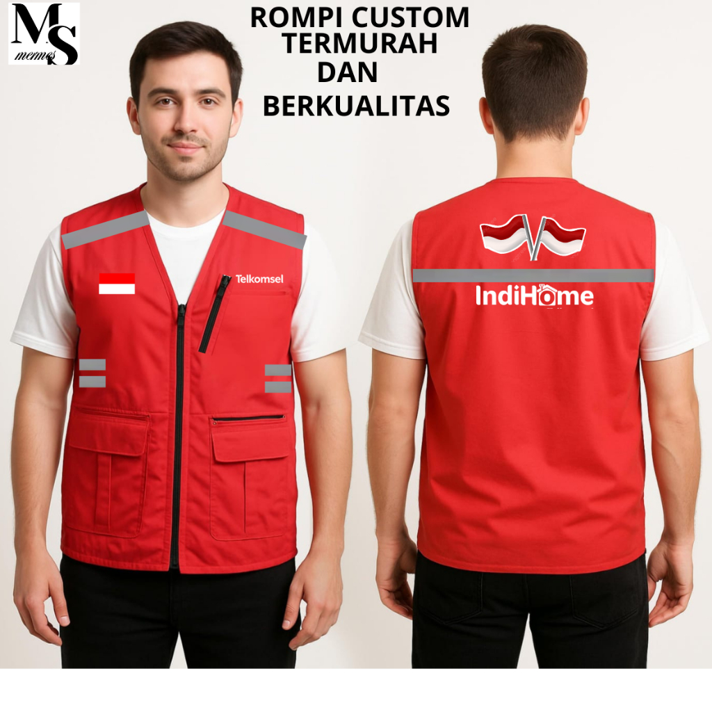Terbaru, Rompi Pria INDIHOME, Rompi Hiking Vest Outdoor, Bisa custom Logo Dan Nama