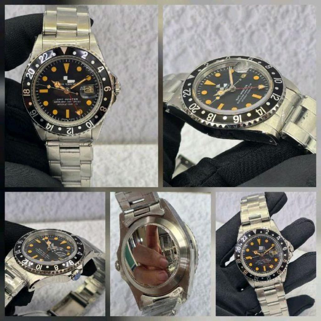 JAM TANGAN RLX GMT MASTER VINTAGE REF 1675 BPF 40MM TOP TIER 5 BLACK JAM TANGAN LUXURY DI DESAIN DEN