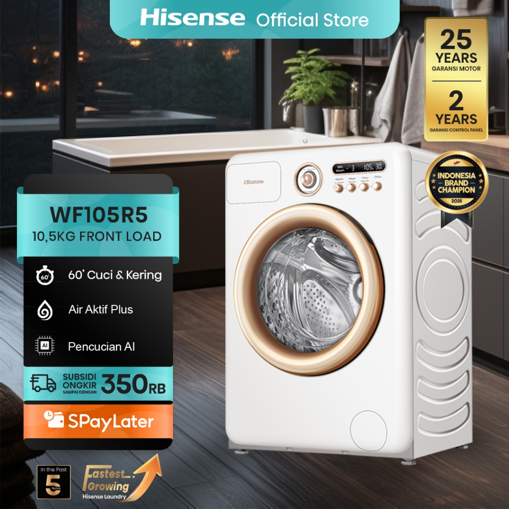 Hisense Mesin Cuci WF105R5 Front Loading Kapasitas 10.5KG 1 Tabung Bukaan Depan Active Water Plus (B
