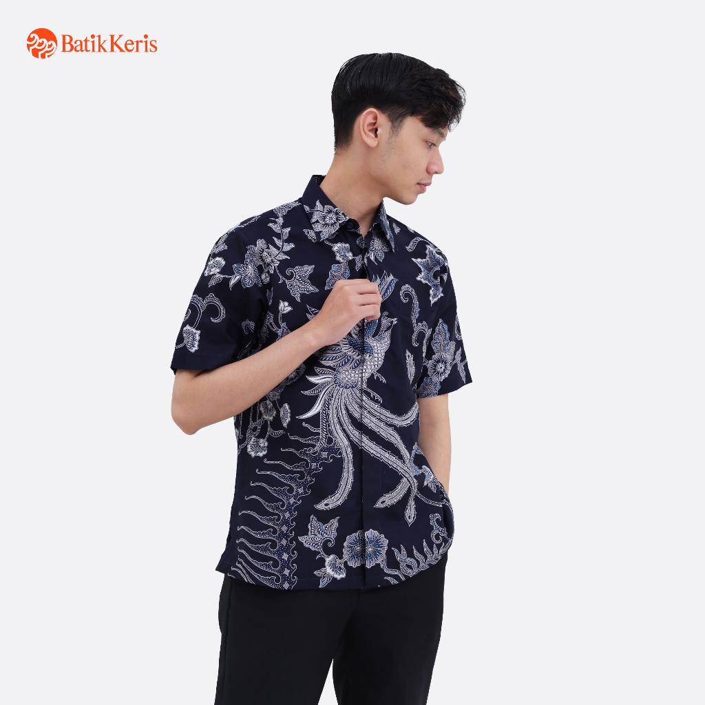 Batik Keris Kemeja Batik Pria Reguler Fit Lengan Pendek Motif Keris Sekaringrani - Navy