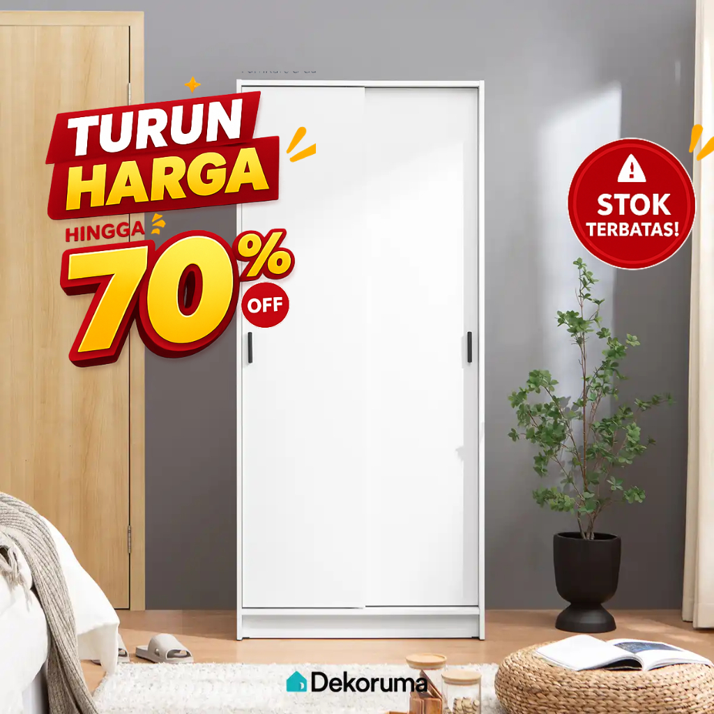 Dekoruma RITZU Lemari Pakaian Sliding 80cm / Wardrobe - Putih