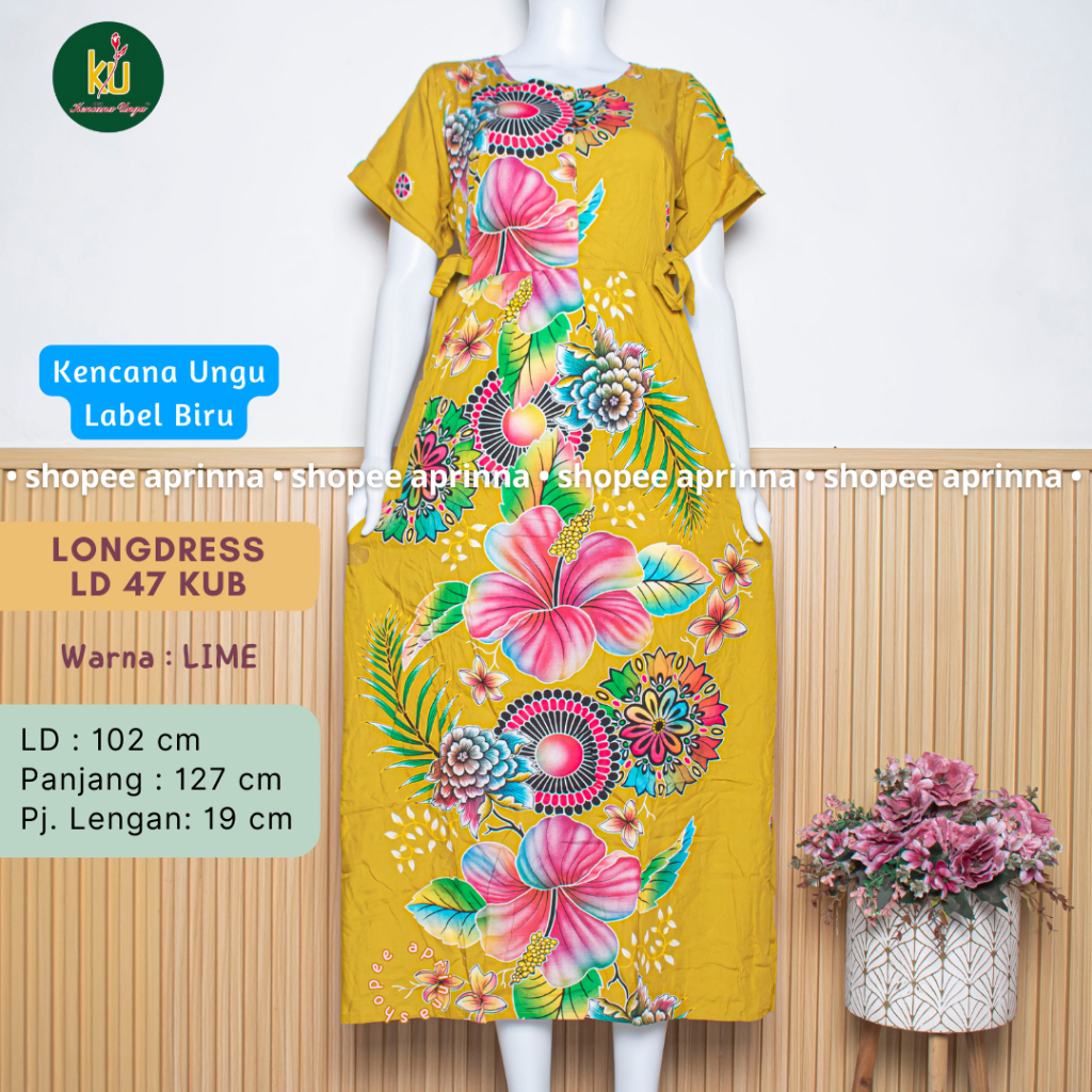 COD LD47 KUB Daster Panjang Chibi Batik Kencana Ungu Asli Original Label Biru Daster Lengan Pendek M