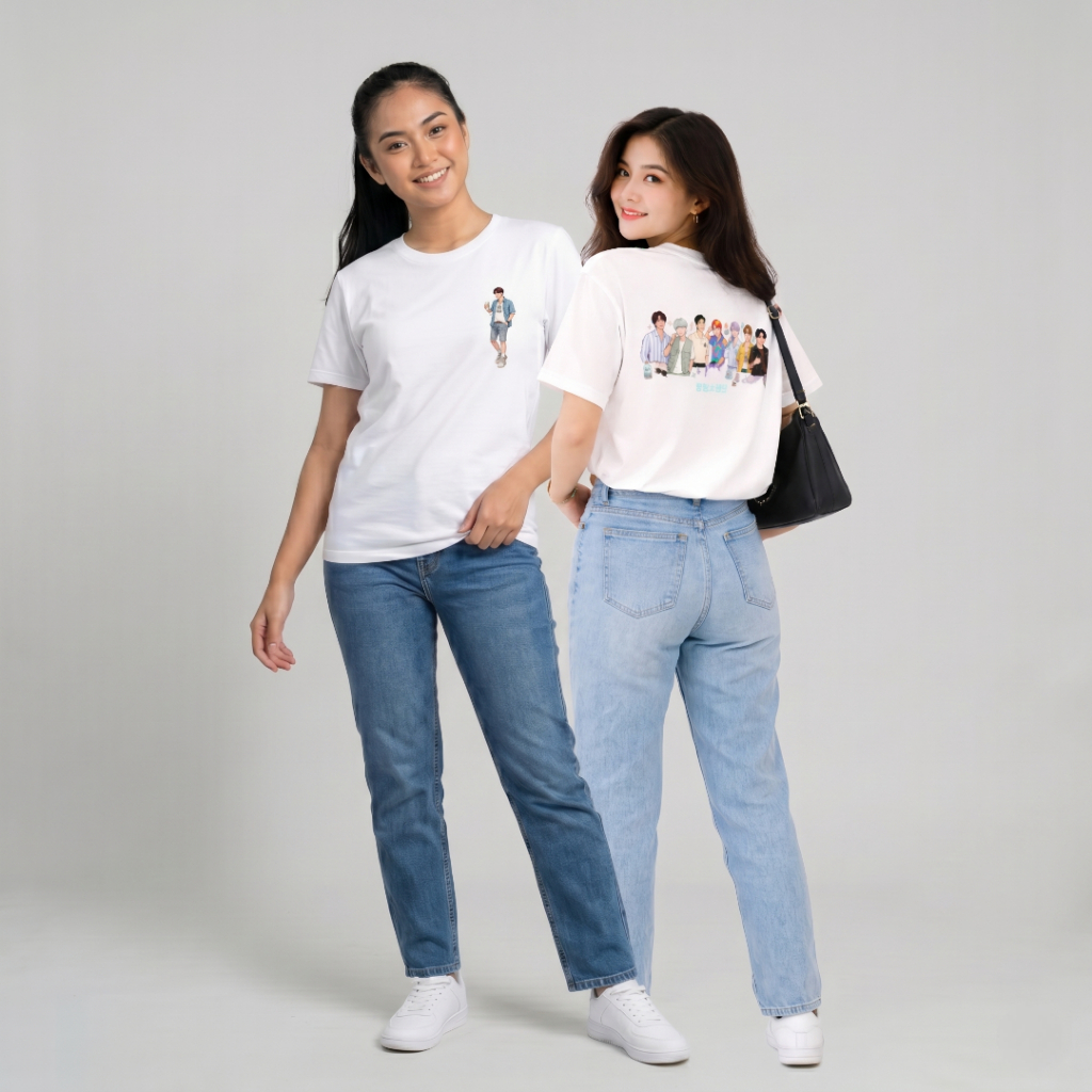 Kaos Wanita Fanbase BT21 100% Katun Warna Putih Cocok Untuk Konser Bahan Adem / Baju Army BTS Sablon