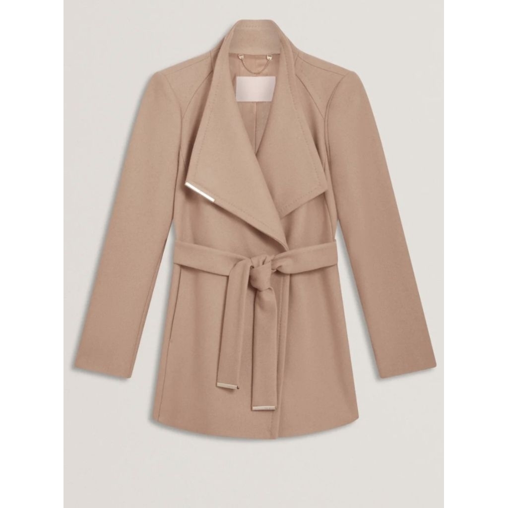 TED BAKER Brown Rosses – Short Belted Woman Wool Wrap Coat (preloved like new), Ted Baker size 2, UK