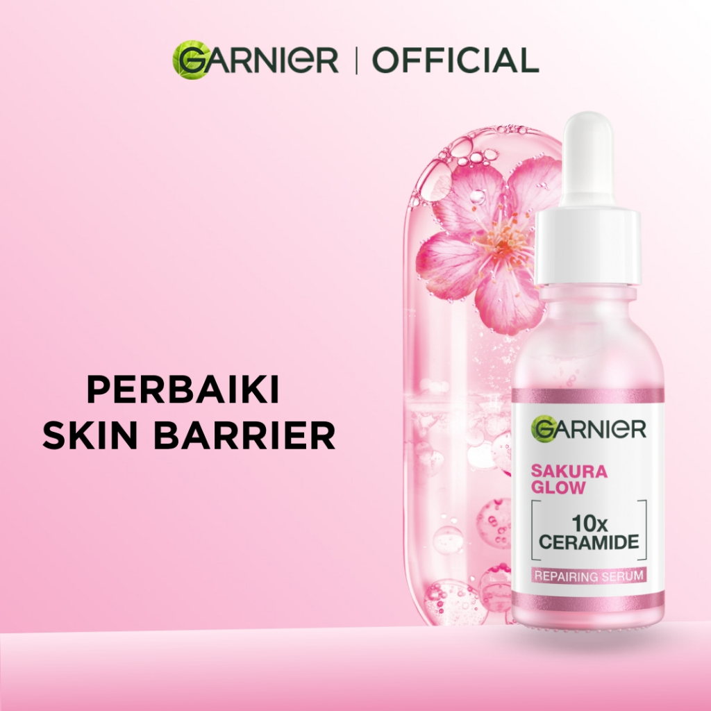 GARNIER Serum Perbaiki Skin Barrier Sakura Glow Hyaluron Ceramide 30x Booster Serum 30ml - Skincare 