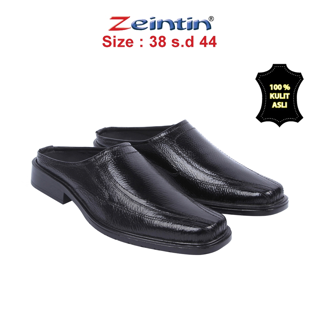 Zeintin - Sepatu Sandal Bustong Slip On Spatu Selop Pria Kulit Asli Sendal Tutong Kasual AJ