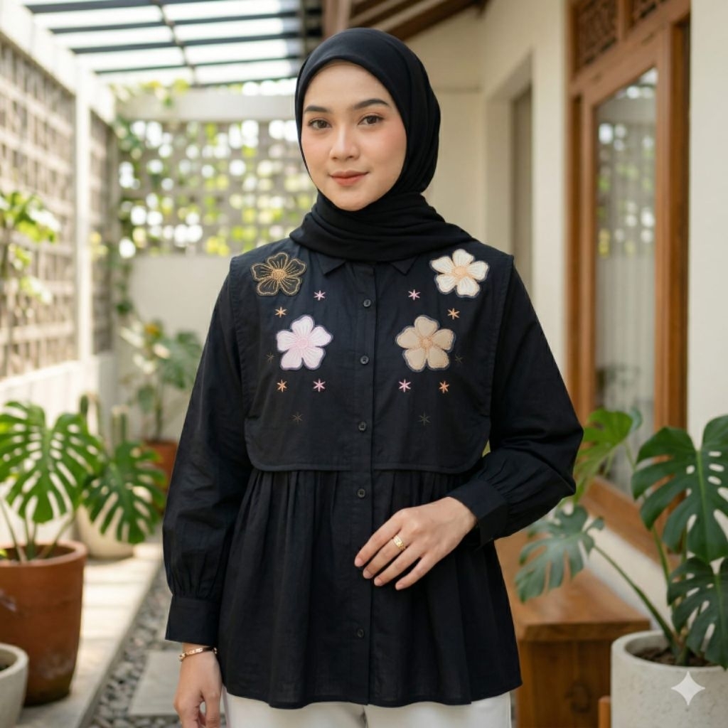 Baju Muslim Wanita  zania blouse rompi hitam
