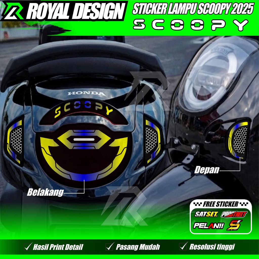 Sticker Lampu Motor Scoopy New Stiker Lampu Belakang + Sein Scoopy 2025 Transparan UV Royal-1