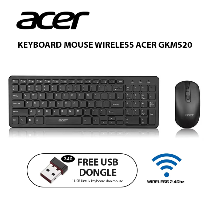 ACER GKM520 Keyboard Portable Wireless Set Combo Keyboard dan Mouse Tanpa Kabel Original Keyboard un