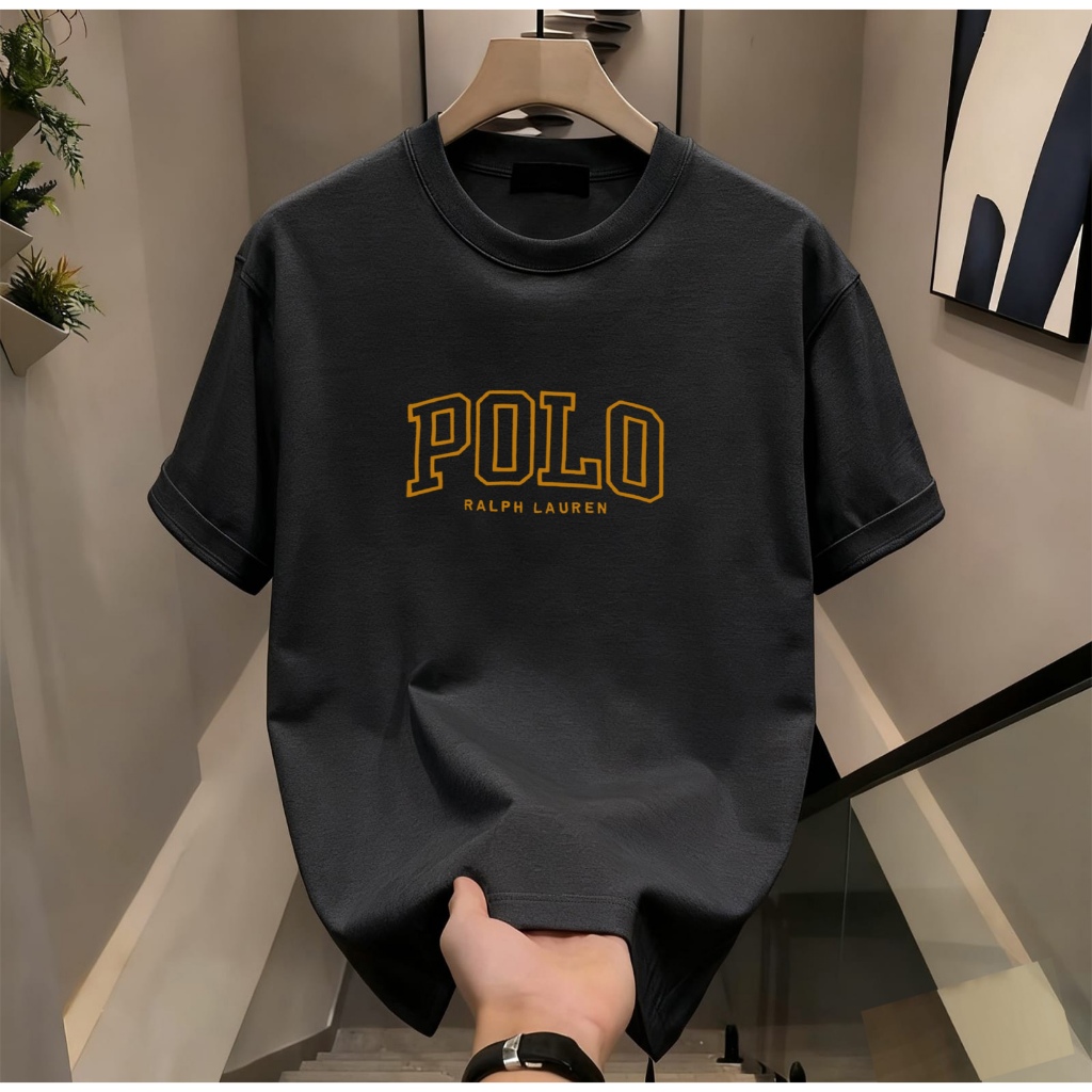 Kaos Polo Ralph Lauren Hitam Lengan Pendek Logo Kuning Desain Kasual Pria