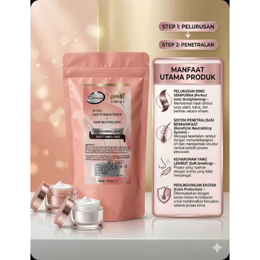Lavea Ionic Hair Straightener & Neutralizer 130gr x 2 - Paket Smoothing Pelurus Rambut Step 1 & 2