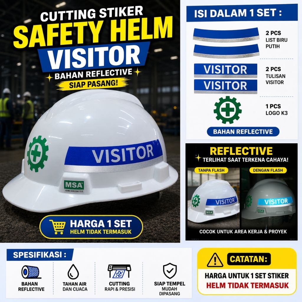 Cutting Sticker Helm K3 Visitor - Stiker Safety Helm Proyek Custom Nama