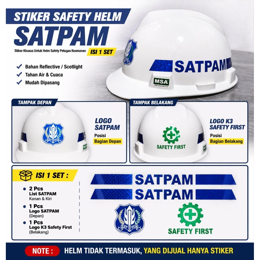 Cutting Stiker Safety Helm Satpam - Stiker k3 helm proyek 1set