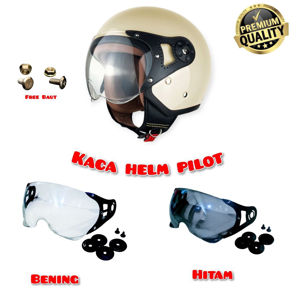 Kaca Helm Pilot hitam Bening+ Baut Helm Honda Scoppy Helm Bogo Pilot / Cakil HBC / Momo / Hijab Niel