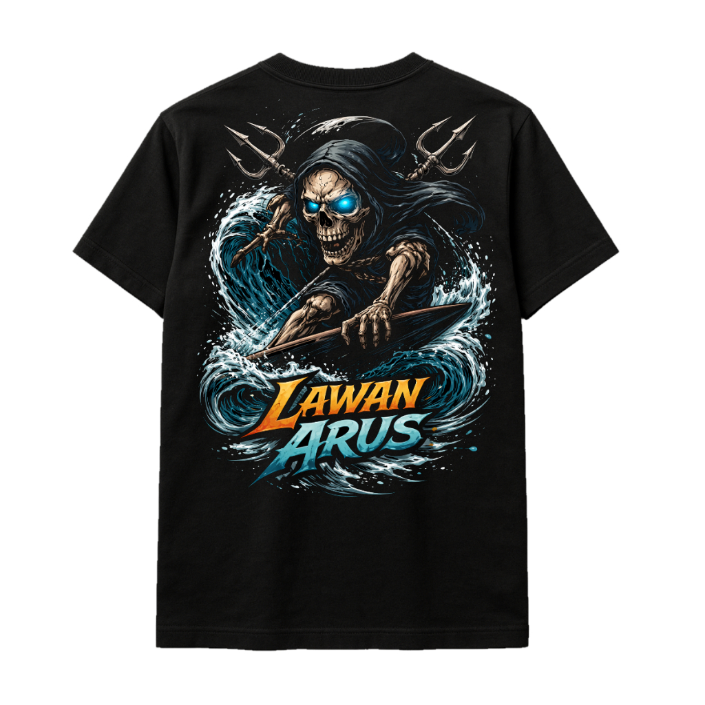 Kaos Pria Tengkorak Lawan Arus • Cotton Combet 24s/30s • Kaos Laki laki Bisa Custom Tambahan Nama & 