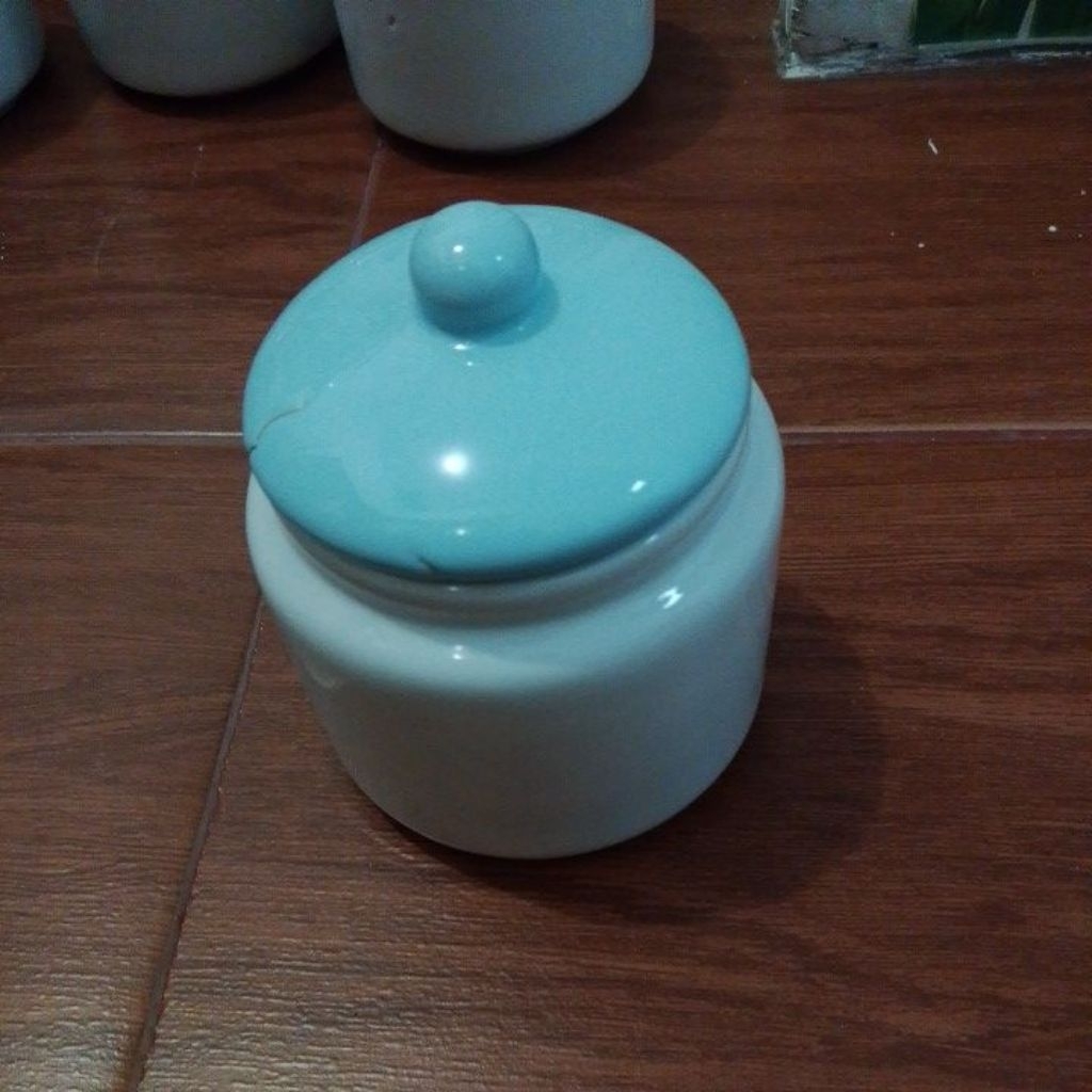 tempat bumbu keramik tutup warna biru