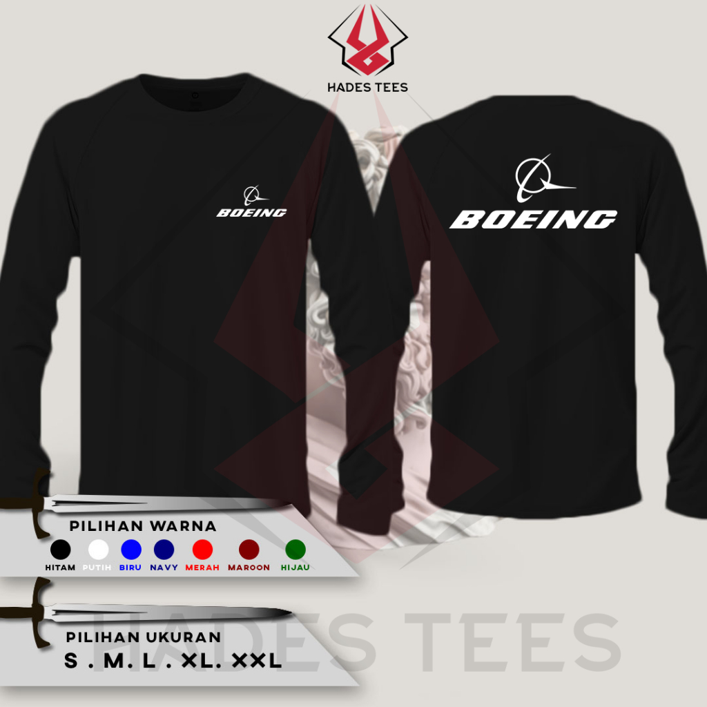 Kaos Baju Lengan Panjang BOEING PESAWAT Kaos Distro Combed 30S