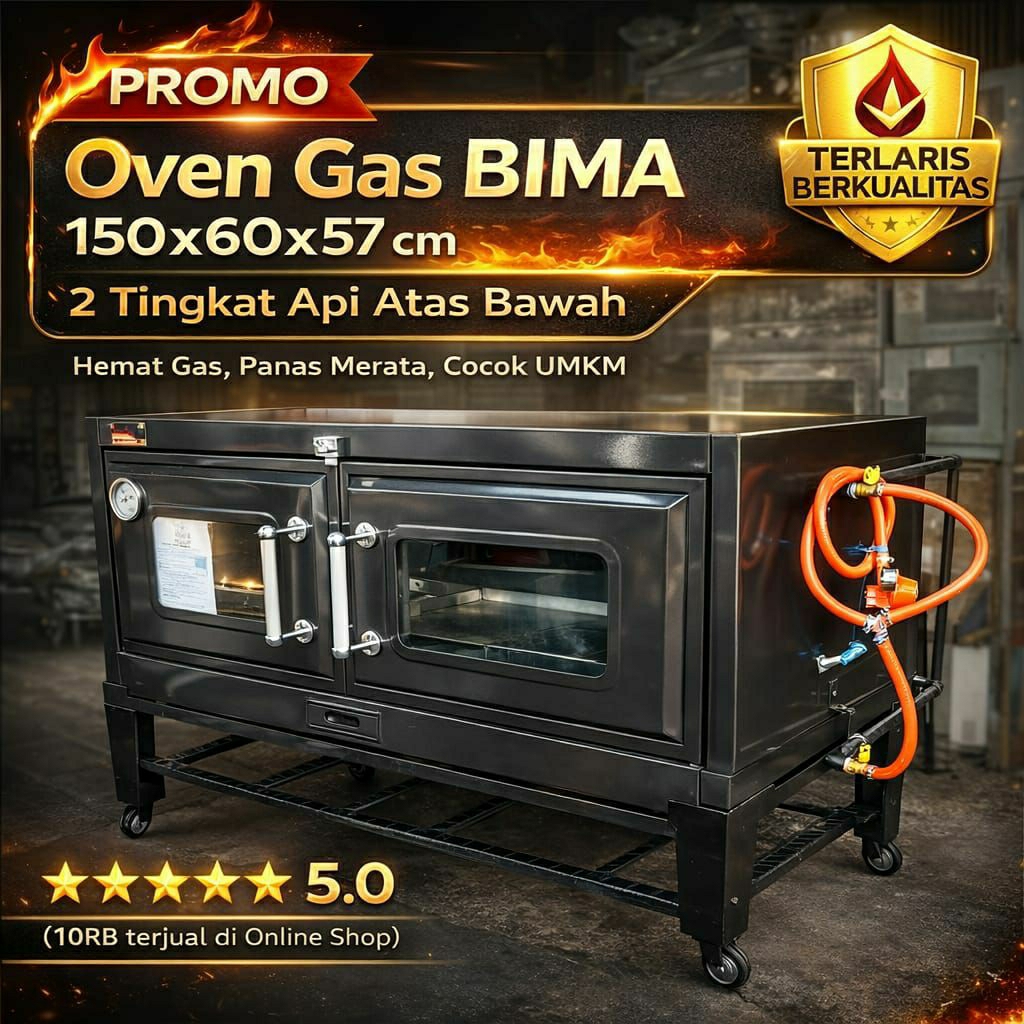Oven Gas BIMA  150x60x57 cm – 2 Tingkat Api Atas Bawah | Hemat Gas, Panas Merata, Cocok UMKM Terlari