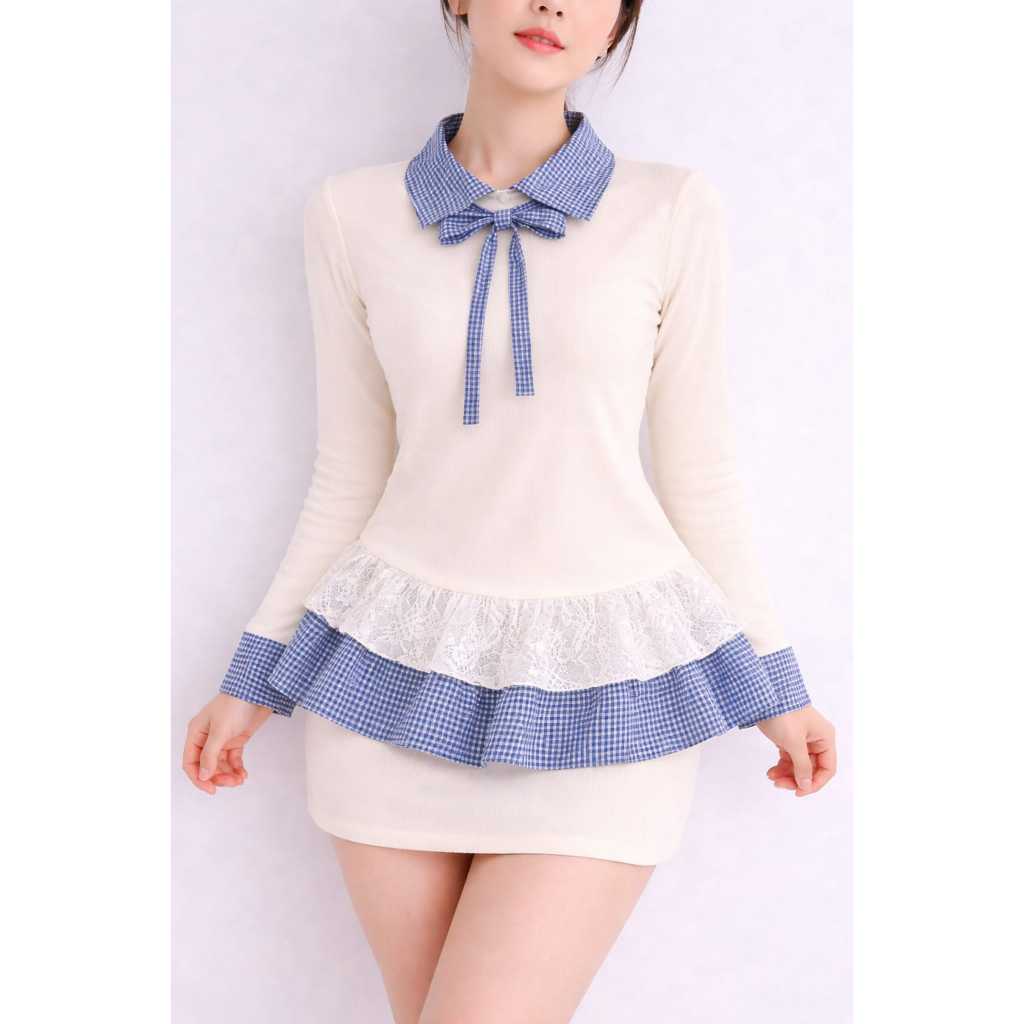 Atasan Wanita Blus Kerah Pita Rajut Korean Style