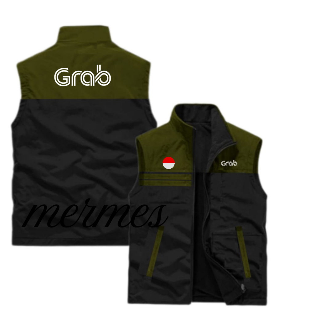 Diskon  Rompi Driver ojol Grab Pria Terbaru - Rompi Ojol Online - Rompi Ojol Grab Waterproof - Bisa 