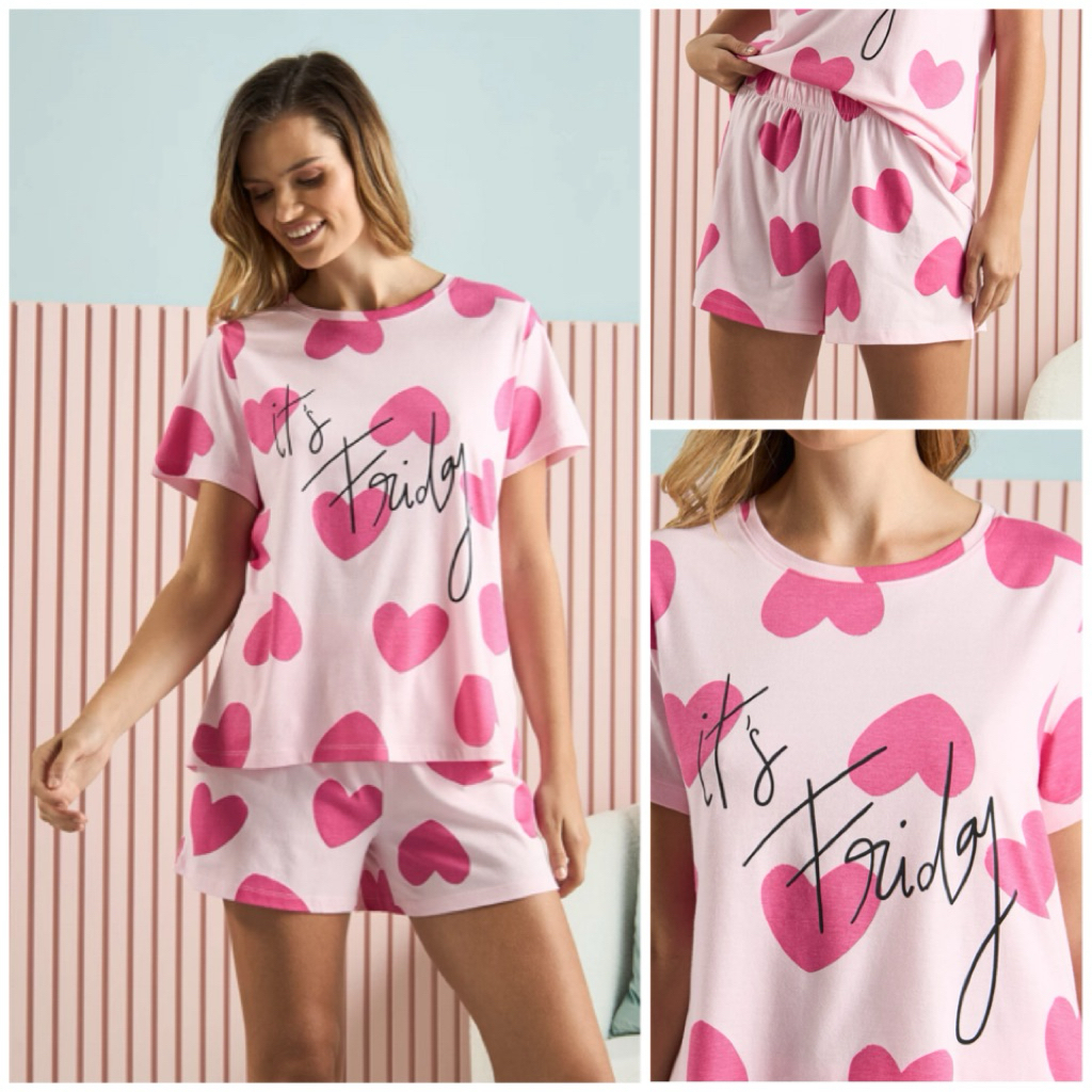 MAX SALE, 2 Piece Heart Pink Pyjamas Set