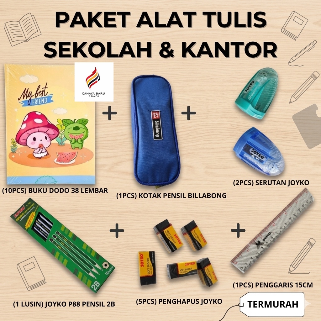 SATU SET ALAT TULIS SEKOLAH TERLENGKAP DAN TERMURAH/PAKET ALAT TULIS SEKOLAH/BUKU UKURAN KWARTO/PEND