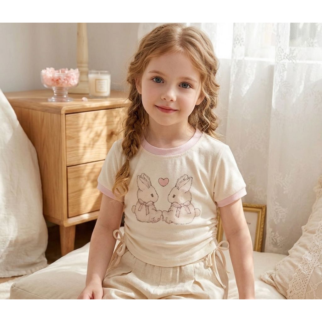 BAJU CROP SERUT ANAK PEREMPUAN MODEL TERBARU MOTIF KELINCI UMUR 1-12 TAHUN