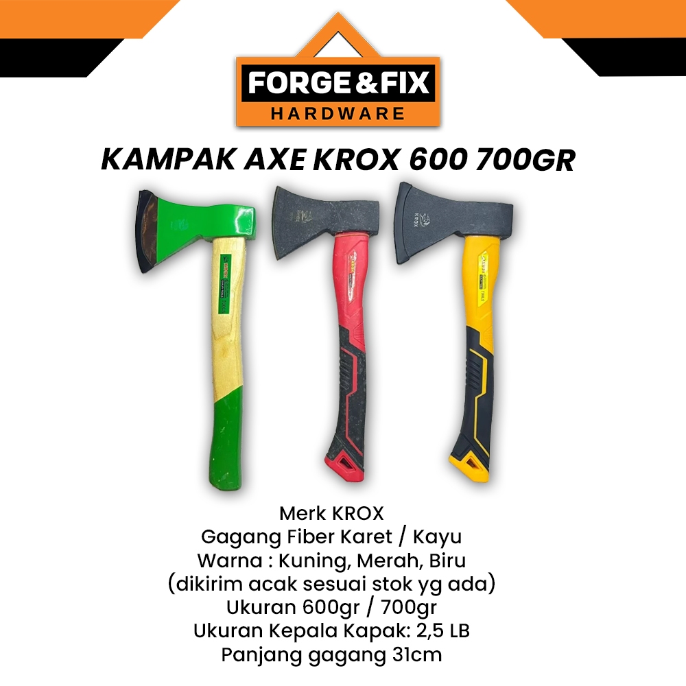 KROX Kampak Kayu Gagang Fiber Kayu Karet 600/700 GR