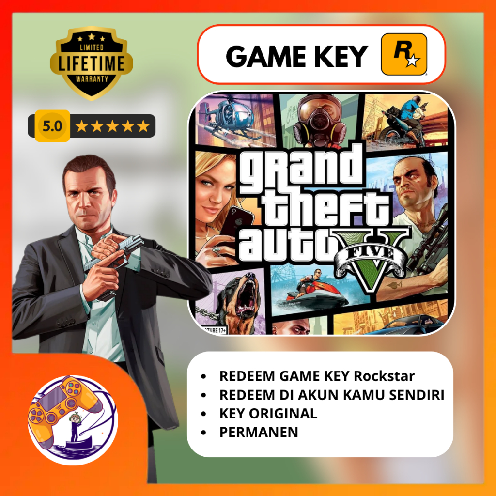 Grand Theft Auto V - GTA V - GTA 5 - CD KEY - PC Game (Original, Bisa Roleplay, Full DLC) Game Key