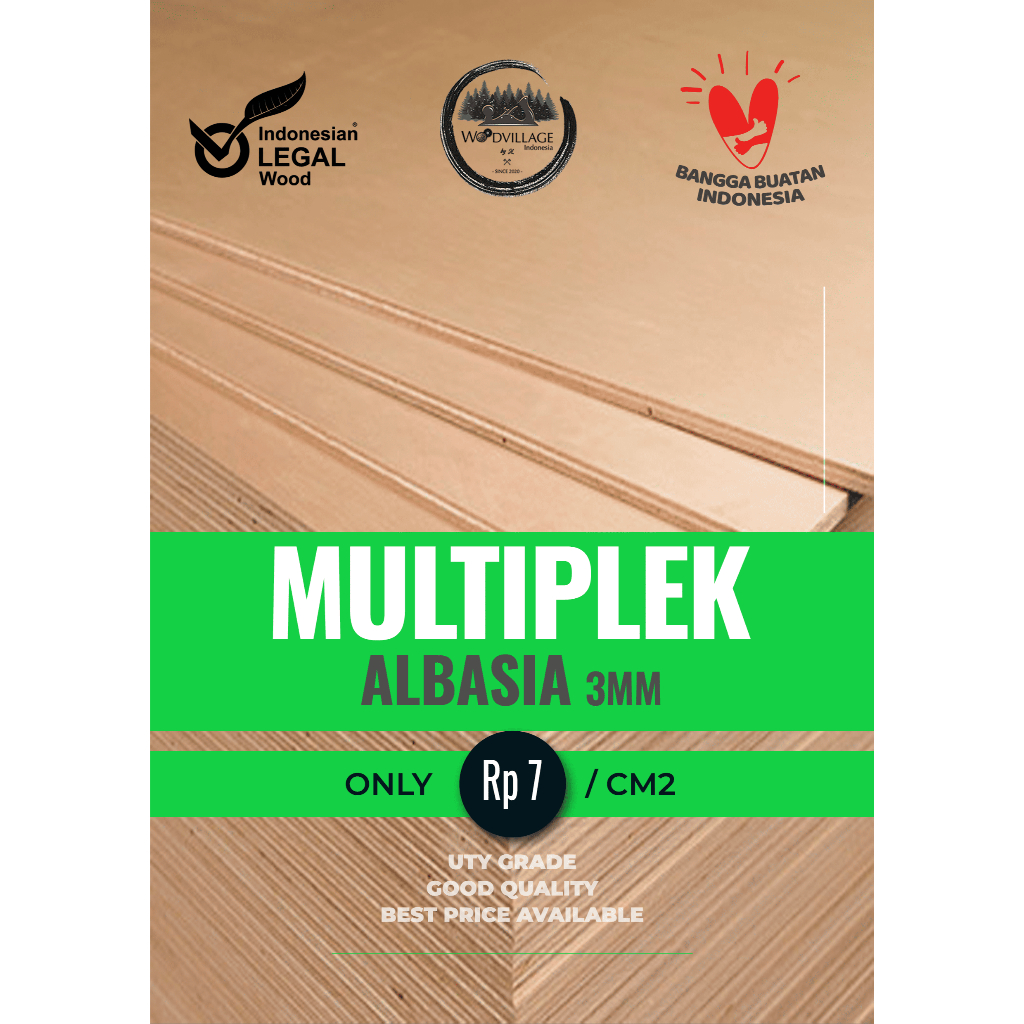 Multiplek Albasia 3mm 3 mm - Multiplek - Multiplek Custom - Triplek Albasia - BBCC - Halus Dua Sisi
