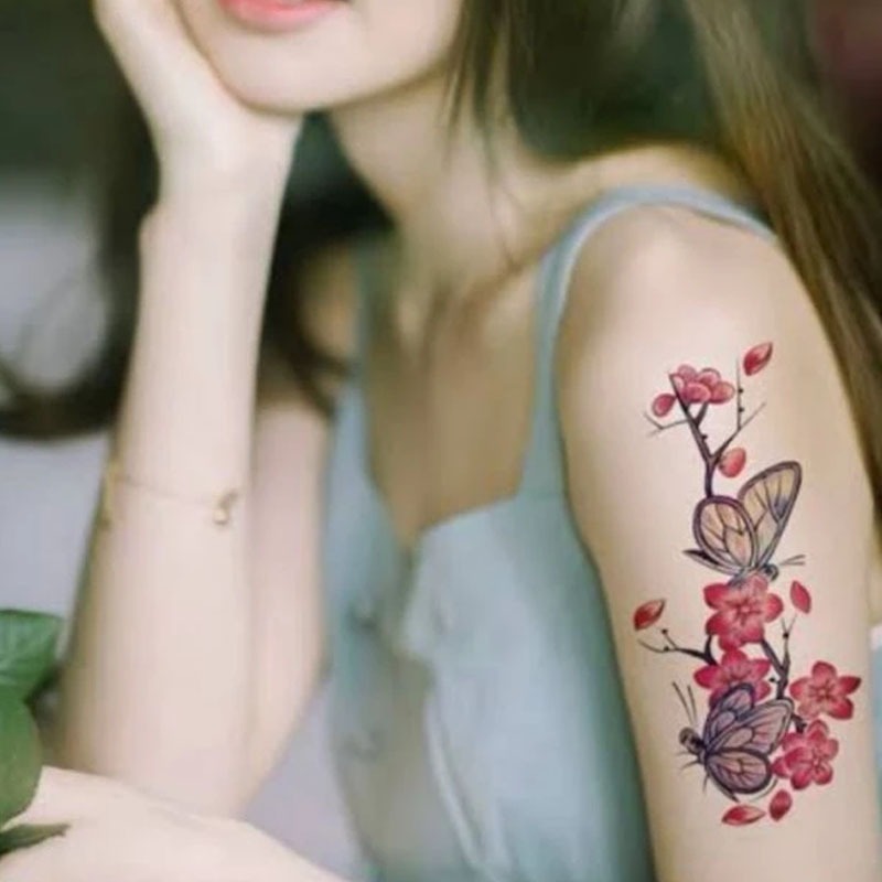 Tato Temporer Mawar Merah Tahan Air - QC Seeries, Desain Mawar Elegan, Mudah Dipasang