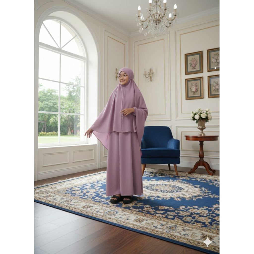 ZAHRA - Abaya Set Hijab Wudhu Friendly Anak Perempuan Terbaru 2026
