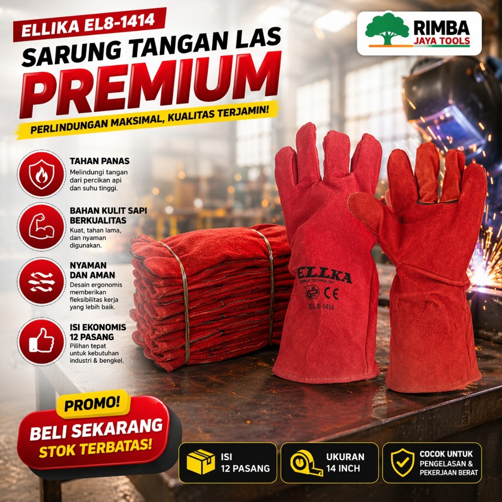 Sarung Tangan Las Kulit Merah ELLKA Welding Leather Glove