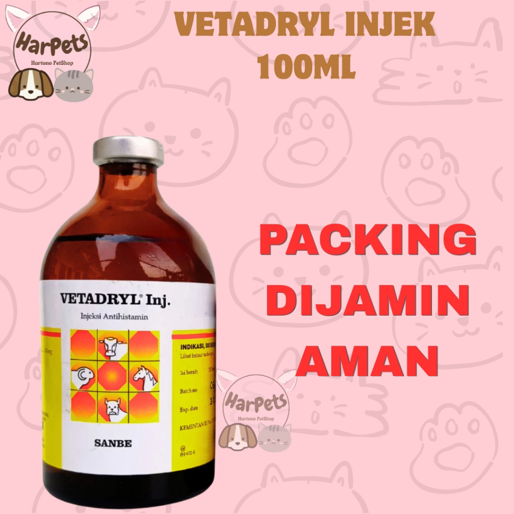 VETADRYL 100ml INJEKSI - Obat Alergi Makanan Lingkungan Obat Pada Ternak Sapi Kambing Anjing Kucing 