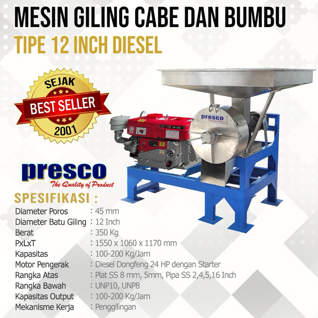 Mesin Giling Cabe dan Bumbu Type 12 Inc Presco